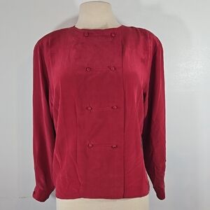 Oscar De La Renta Elegant Red Silk Vintage Button-Up Blouse Large
